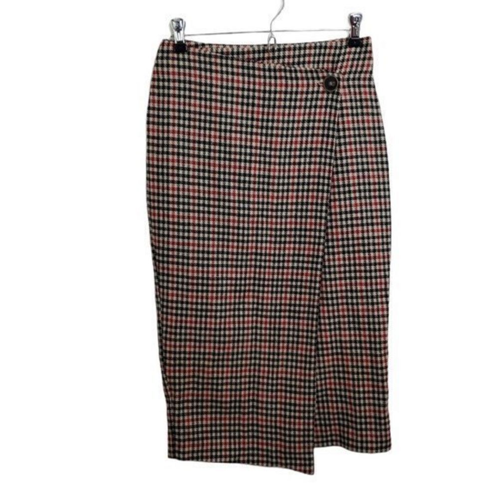 MNG Suit Skirt 4 Plaid Red Black Wrap Pencil Knee